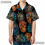 Unique Pineapple Skull Hawaiian Tee - Women's Gothic Beach Party Shirt