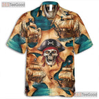 Unique Pirate Themed Hawaiian Shirt - Women's Skull Map Print Aloha Tee