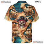 Unique Pirate Themed Hawaiian Shirt - Women's Skull Map Print Aloha Tee