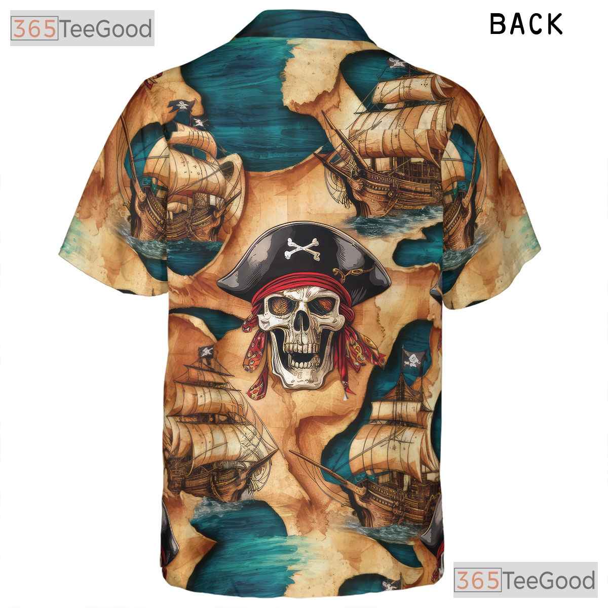Unique Pirate Themed Hawaiian Shirt - Women's Skull Map Print Aloha Tee