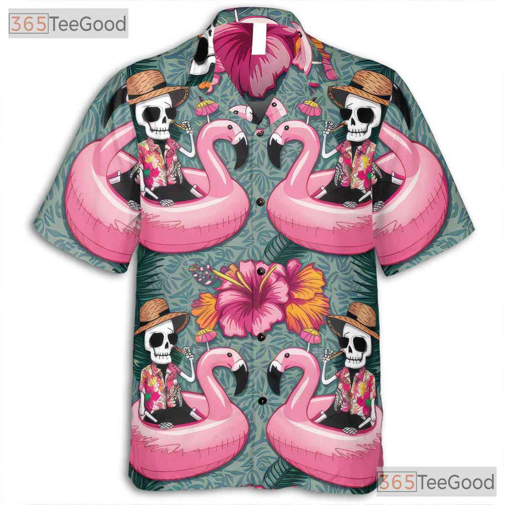 Unique Skeleton Flamingo Tropical Hawaiian Tee Unisex Summer Beach Style