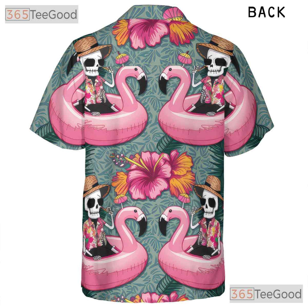 Unique Skeleton Flamingo Tropical Hawaiian Tee Unisex Summer Beach Style