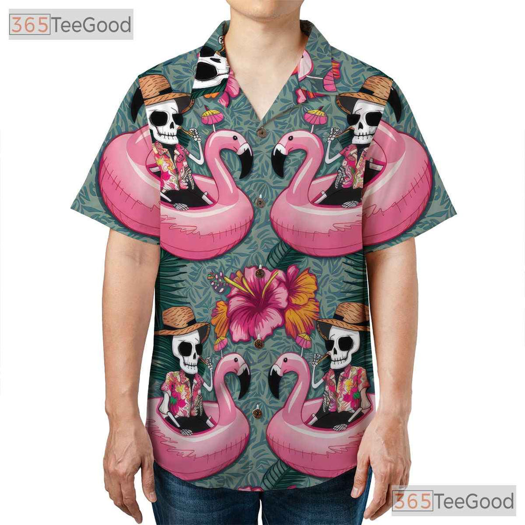 Unique Skeleton Flamingo Tropical Hawaiian Tee Unisex Summer Beach Style