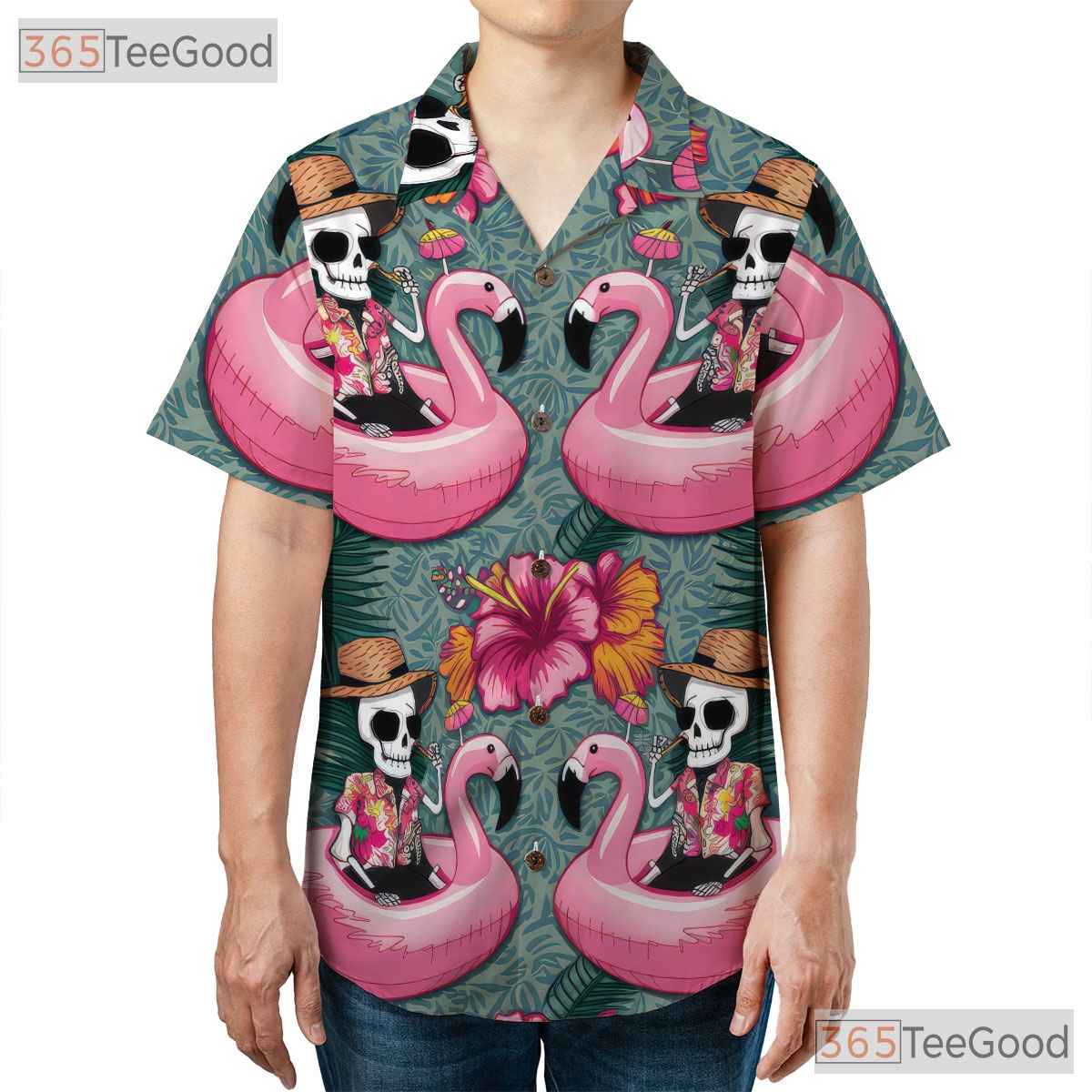 Unique Skeleton Flamingo Tropical Hawaiian Tee Unisex Summer Beach Style