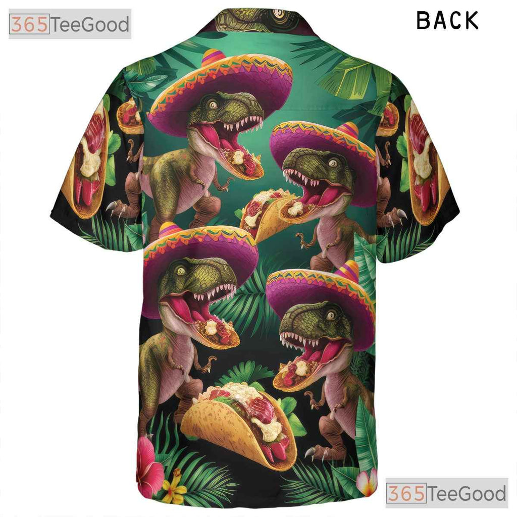 Unique T-Rex Sombrero Taco Hawaiian Tee - Adult Tropical Print Beachwear