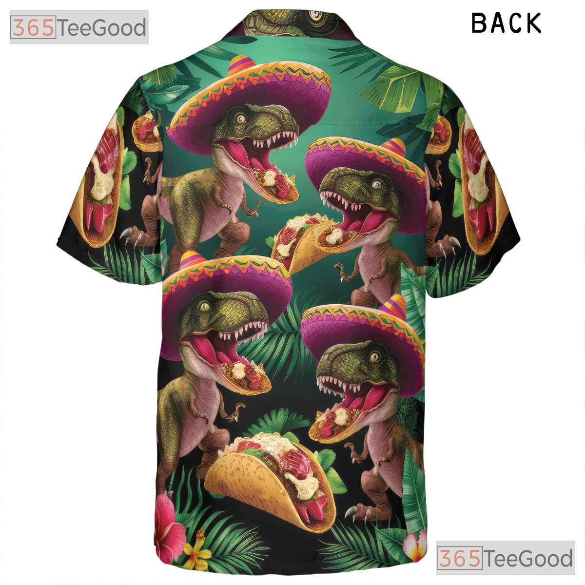 Unique T-Rex Sombrero Taco Hawaiian Tee - Adult Tropical Print Beachwear