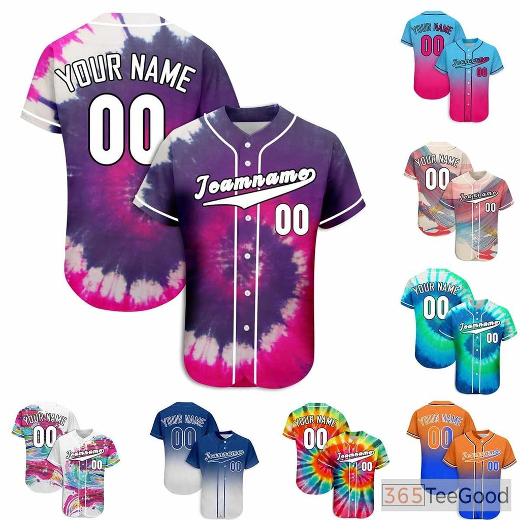 Unique Tie-Dye Custom Baseball Jersey Tee Personalized Unisex Stitched Sports Uniform