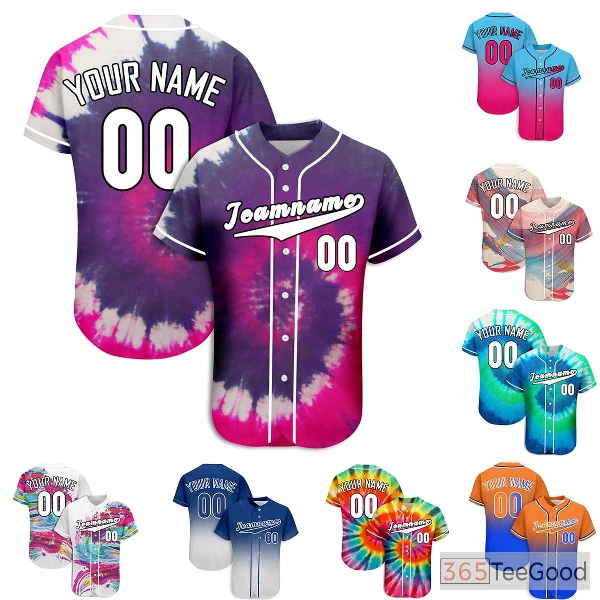 Unique Tie-Dye Custom Baseball Jersey Tee Personalized Unisex Stitched Sports Uniform