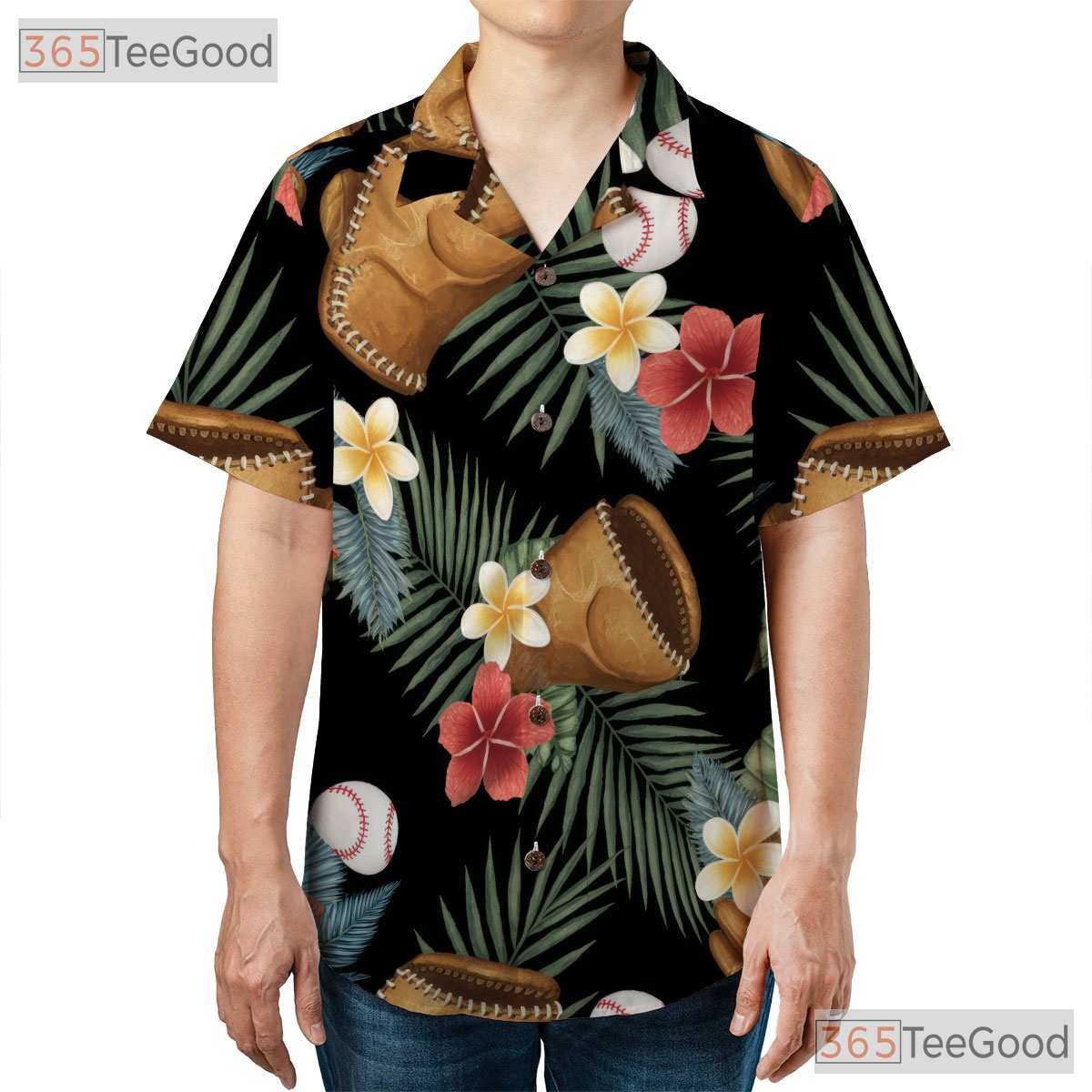 Unisex Baseball Hawaiian Shirt- Tropical Palm Leaf Floral Aloha Sports Outfit
