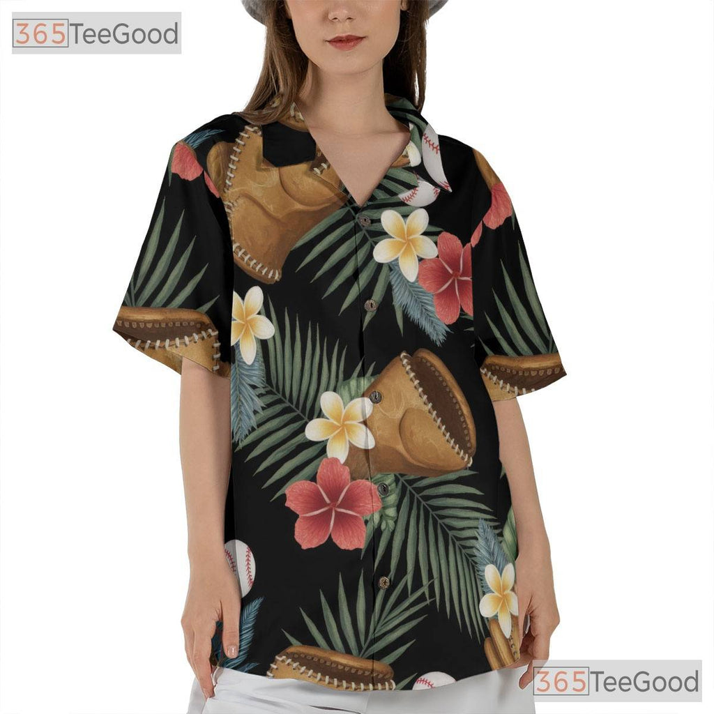 Unisex Baseball Hawaiian Shirt- Tropical Palm Leaf Floral Aloha Sports Outfit
