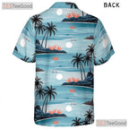 Unisex Beach Vacation Hawaiian Shirt- Watercolor Palm Tree Ocean Sunset Top