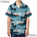 Unisex Beach Vacation Hawaiian Shirt- Watercolor Palm Tree Ocean Sunset Top