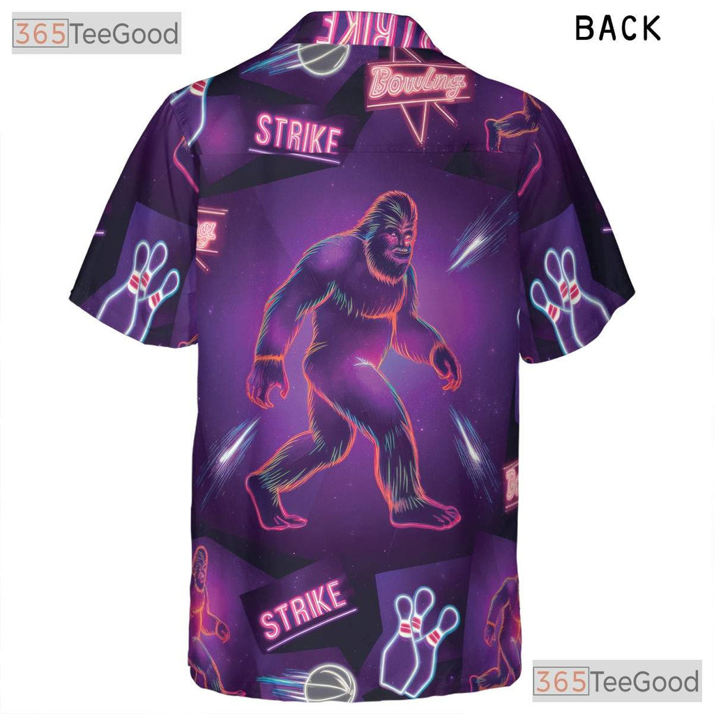 Unisex Bigfoot Neon Bowling Strike Hawaiian Shirt- Funny Summer Casual Apparel