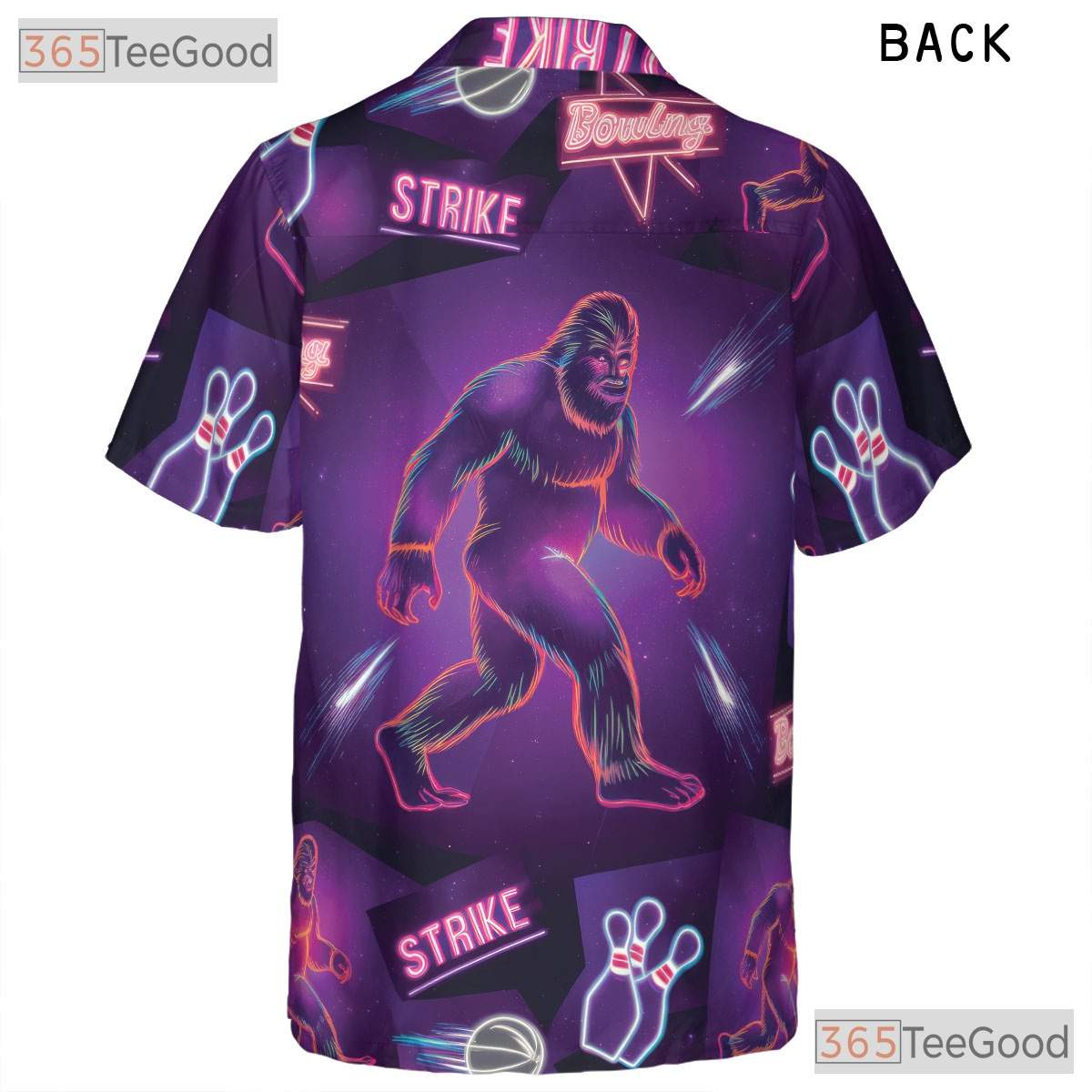 Unisex Bigfoot Neon Bowling Strike Hawaiian Shirt- Funny Summer Casual Apparel
