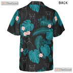 Unisex Black Cat Hawaiian Shirt- Tropical Jungle Leaf Graphic Pattern Top