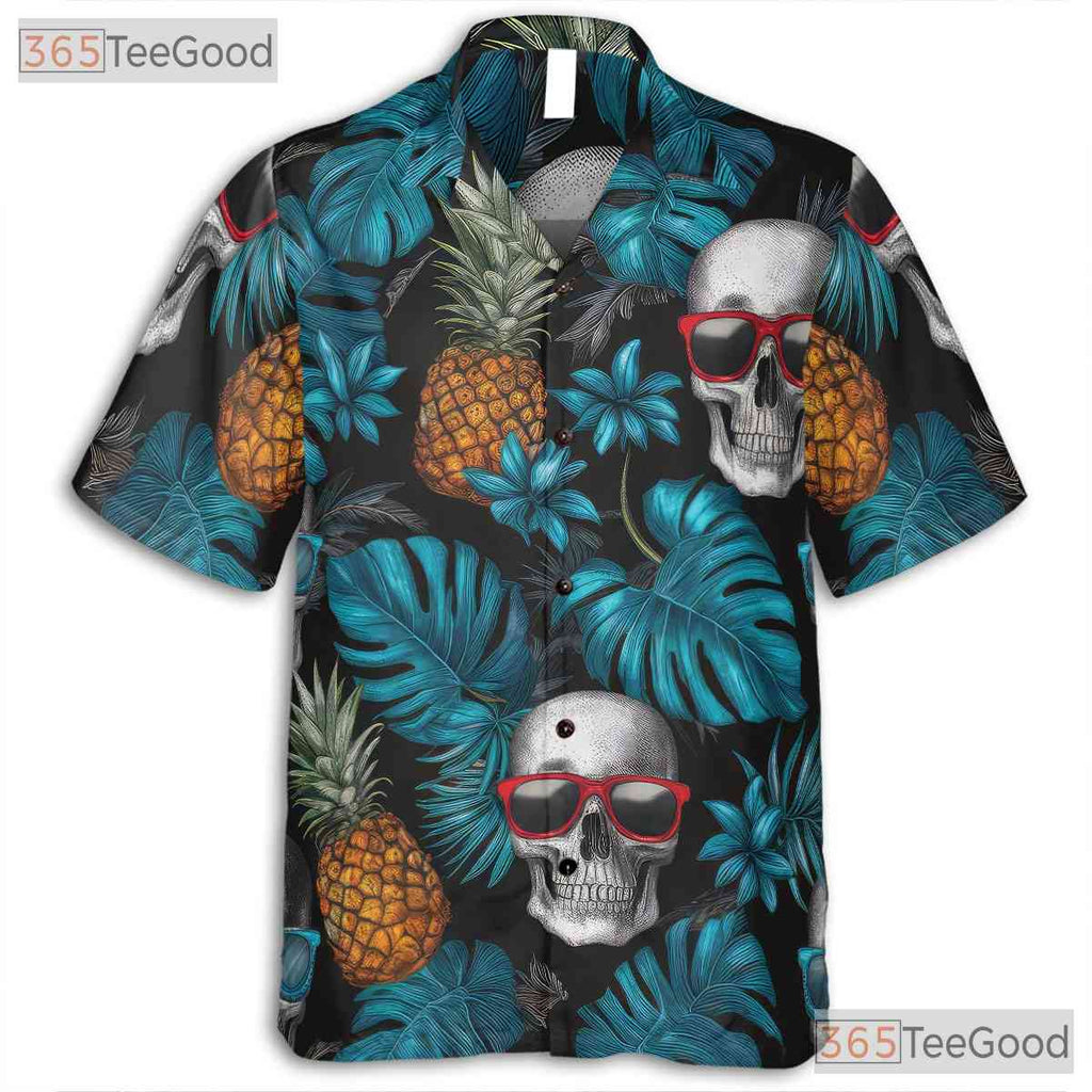 Unisex Blue Skull Pineapple Hawaiian Shirt - Gothic Tropical Beach Style