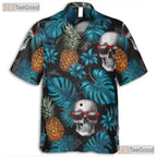 Unisex Blue Skull Pineapple Hawaiian Shirt - Gothic Tropical Beach Style