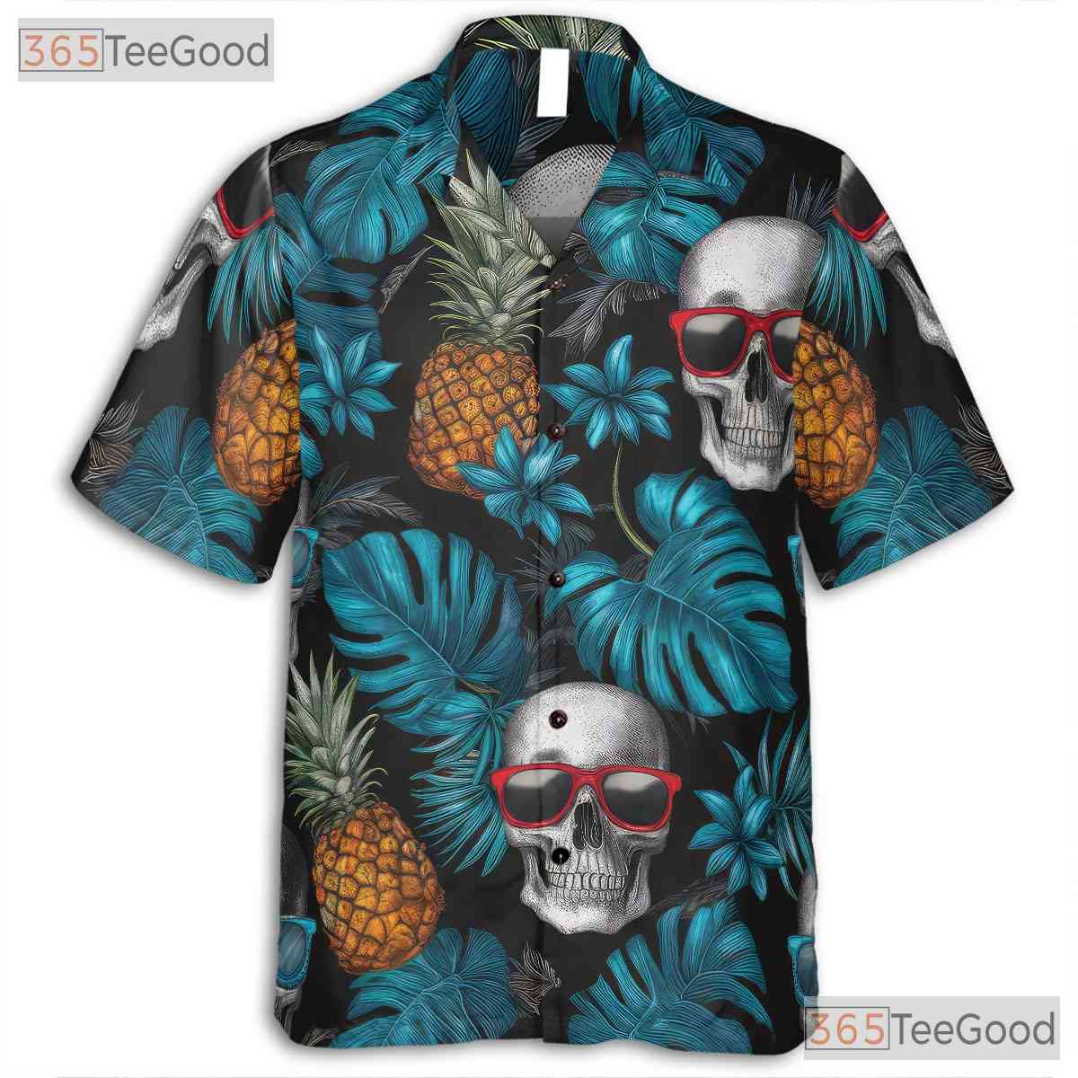 Unisex Blue Skull Pineapple Hawaiian Shirt - Gothic Tropical Beach Style