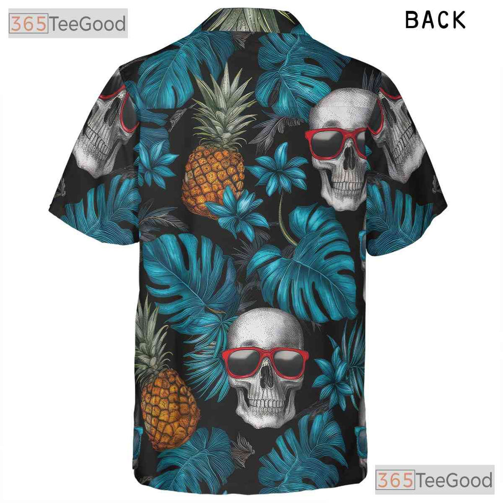 Unisex Blue Skull Pineapple Hawaiian Shirt - Gothic Tropical Beach Style