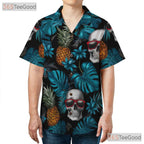 Unisex Blue Skull Pineapple Hawaiian Shirt - Gothic Tropical Beach Style
