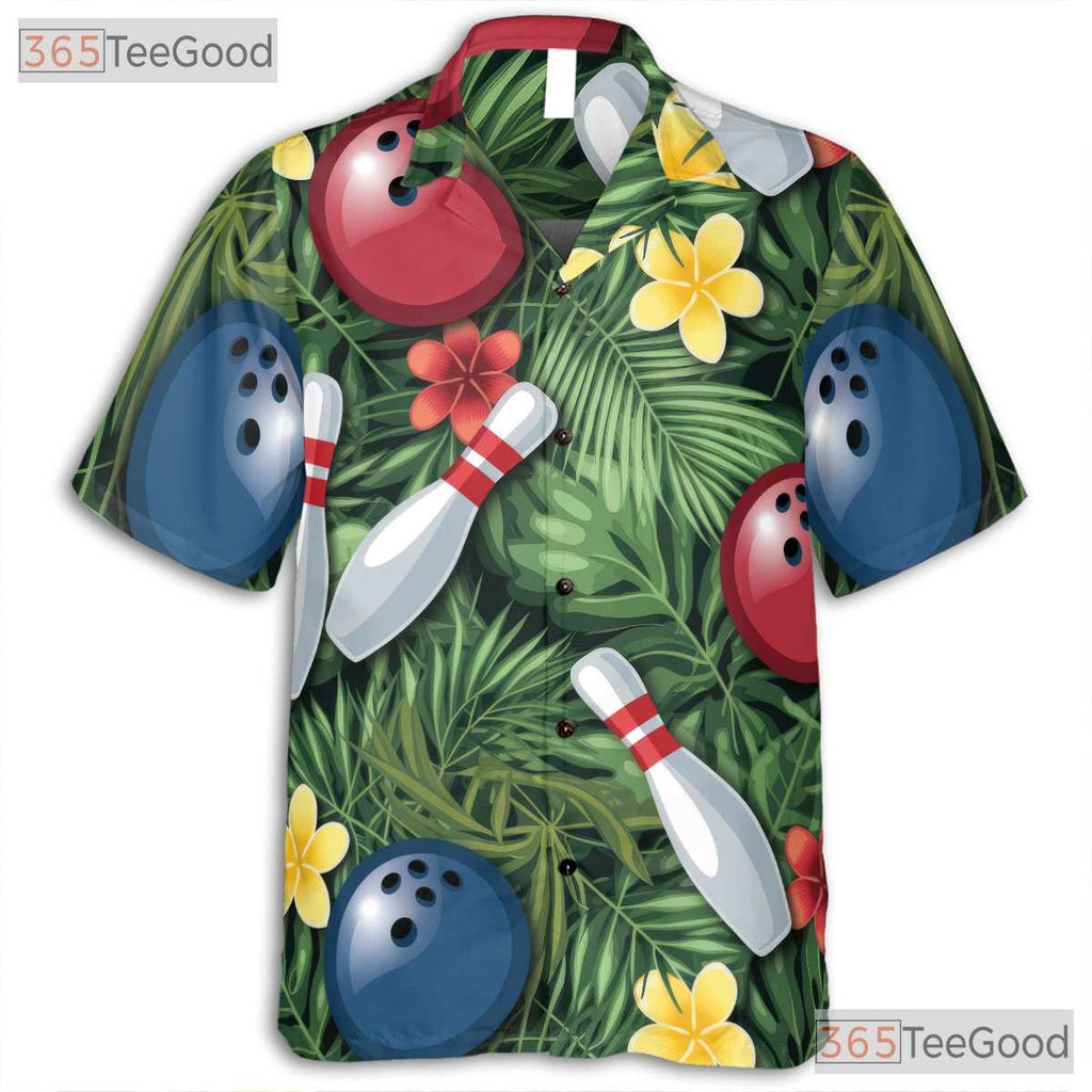 Unisex Bowling Hawaiian Shirt- Tropical Palm Leaf Hibiscus Aloha Outfit