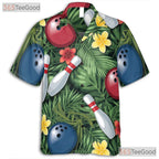 Unisex Bowling Hawaiian Shirt- Tropical Palm Leaf Hibiscus Aloha Outfit