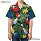Unisex Bowling Hawaiian Shirt- Tropical Palm Leaf Hibiscus Aloha Outfit