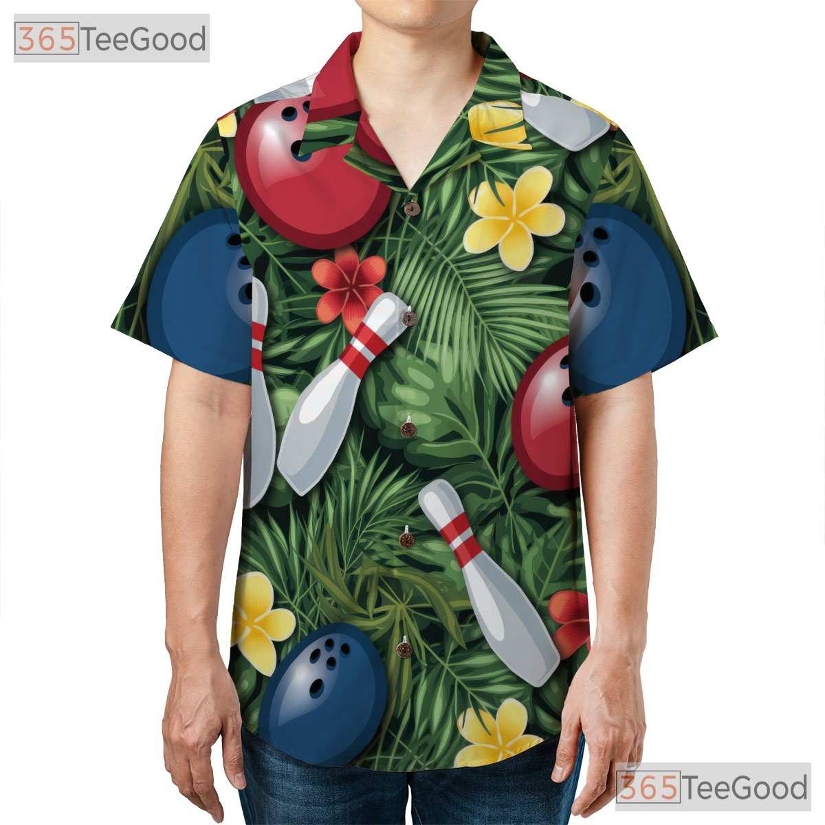 Unisex Bowling Hawaiian Shirt- Tropical Palm Leaf Hibiscus Aloha Outfit