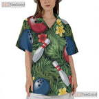 Unisex Bowling Hawaiian Shirt- Tropical Palm Leaf Hibiscus Aloha Outfit