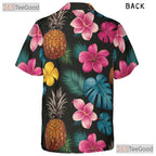 Unisex Bright Pineapple Hibiscus Hawaiian Shirt- Tropical Floral Summer Top