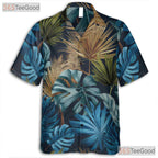Unisex Dark Navy Hawaiian Shirt - Tropical Palm Leaf Casual Beach Party Outfit