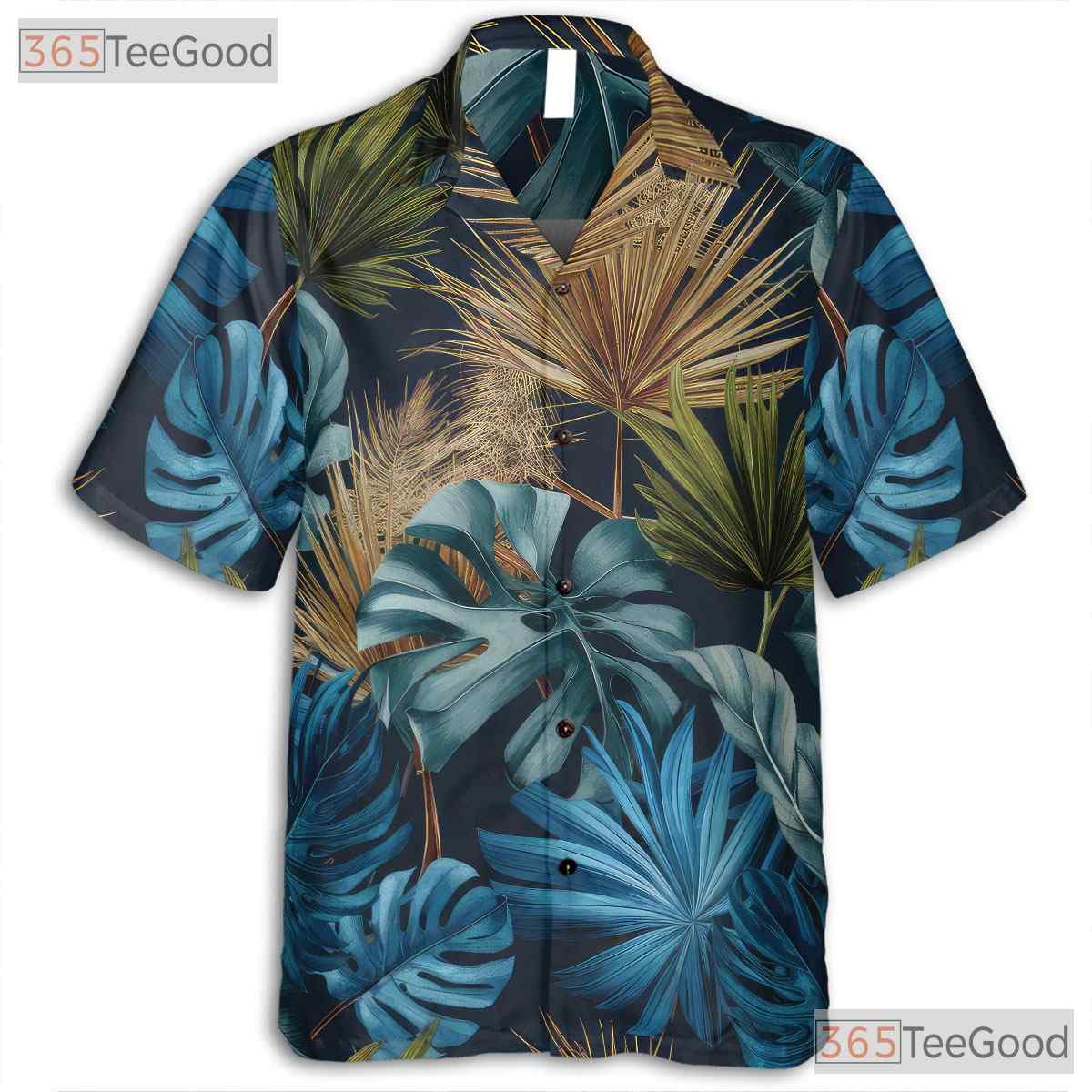 Unisex Dark Navy Hawaiian Shirt - Tropical Palm Leaf Casual Beach Party Outfit