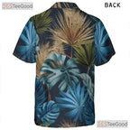 Unisex Dark Navy Hawaiian Shirt - Tropical Palm Leaf Casual Beach Party Outfit