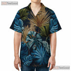Unisex Dark Navy Hawaiian Shirt - Tropical Palm Leaf Casual Beach Party Outfit