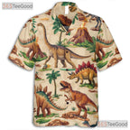 Unisex Dino Jungle Volcano Hawaiian Shirt - Fossil Prehistoric Beach Style