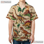 Unisex Dino Jungle Volcano Hawaiian Shirt - Fossil Prehistoric Beach Style