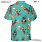 Unisex Funny Beer Cat Hawaiian Shirt- Pineapple Sunglasses Tropical Apparel