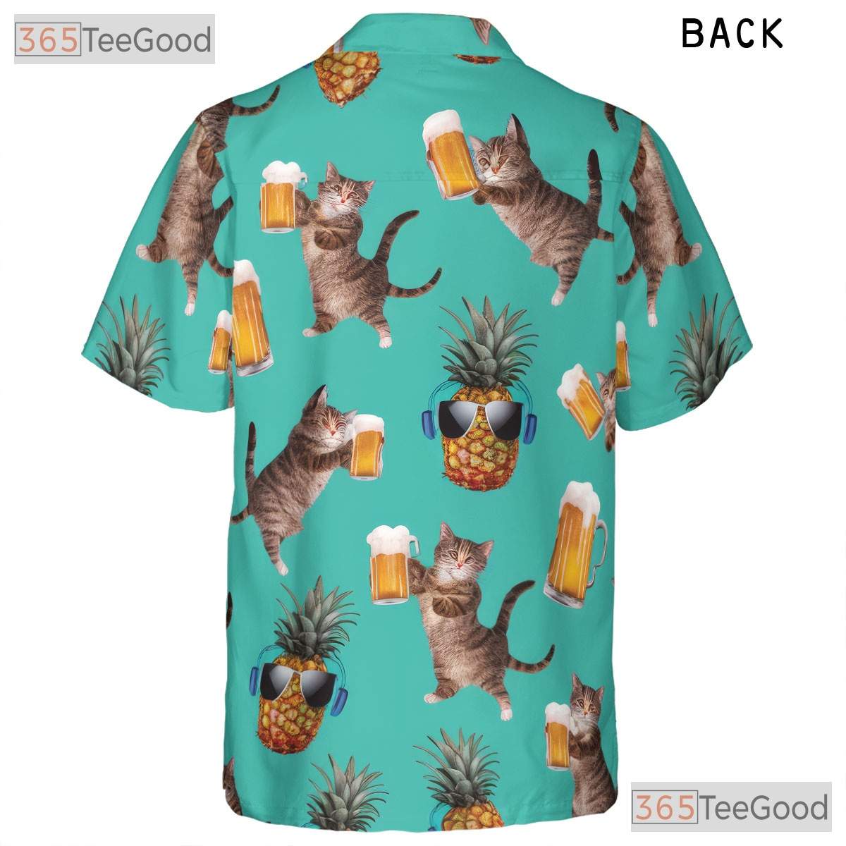 Unisex Funny Beer Cat Hawaiian Shirt- Pineapple Sunglasses Tropical Apparel