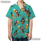 Unisex Funny Beer Cat Hawaiian Shirt- Pineapple Sunglasses Tropical Apparel