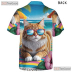 Unisex Funny Cat Hawaiian Shirt- Tropical Beach Palm Tree Hibiscus Summer Tee
