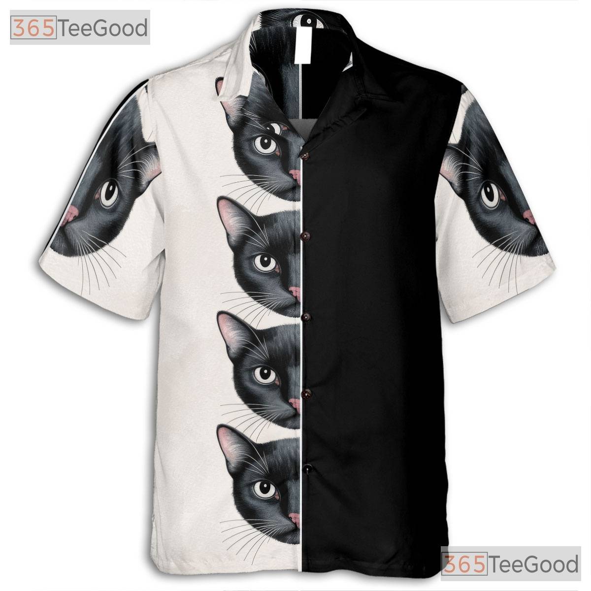 Unisex Gothic Black Cat Hawaiian Shirt- Retro Aesthetic Peeking Face Art Tee