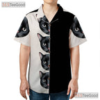 Unisex Gothic Black Cat Hawaiian Shirt- Retro Aesthetic Peeking Face Art Tee