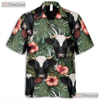 Unisex Hawaiian Shirt Tropical Cow Hibiscus Palm Leaf Seamless Design Beachwear