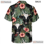 Unisex Hawaiian Shirt Tropical Cow Hibiscus Palm Leaf Seamless Design Beachwear