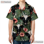 Unisex Hawaiian Shirt Tropical Cow Hibiscus Palm Leaf Seamless Design Beachwear