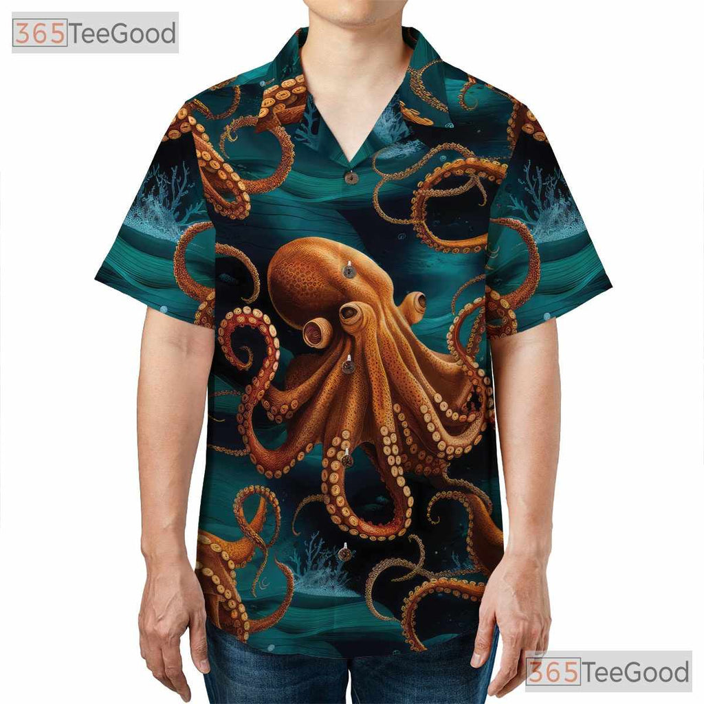 Unisex Kraken Octopus Hawaiian Tee - Deep Ocean Marine Life Aloha Look