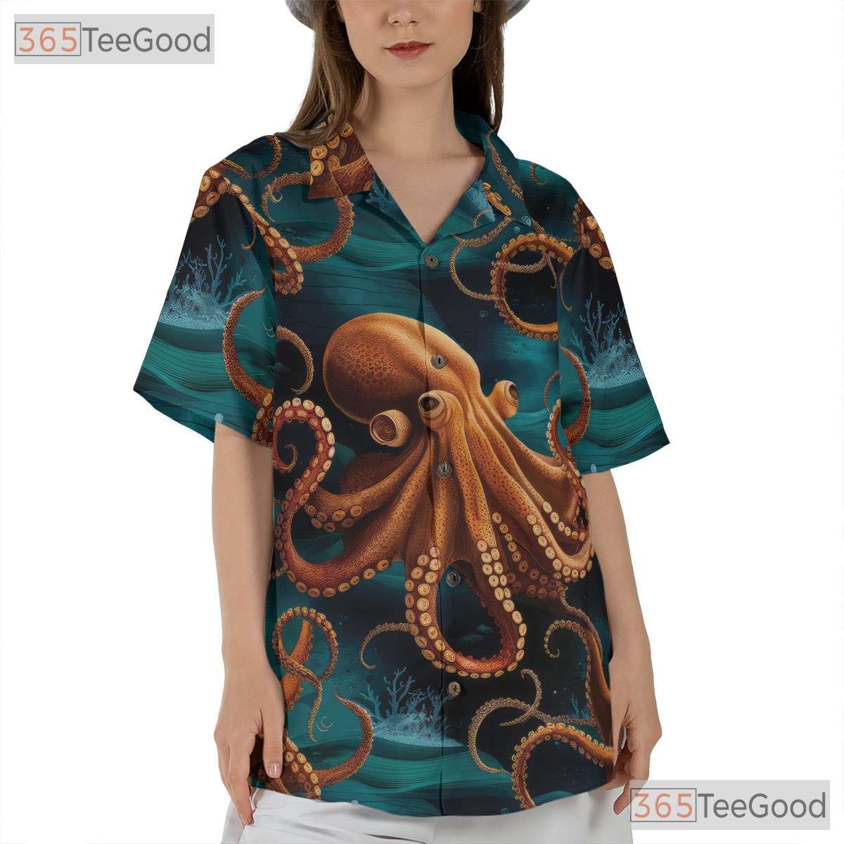 Unisex Kraken Octopus Hawaiian Tee - Deep Ocean Marine Life Aloha Look
