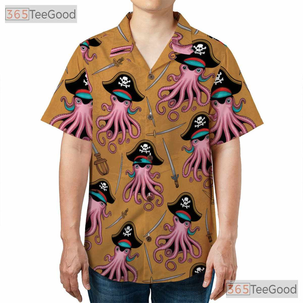Unisex Kraken Pirate Hawaiian Shirt- Nautical Ocean Theme Beachwear Apparel