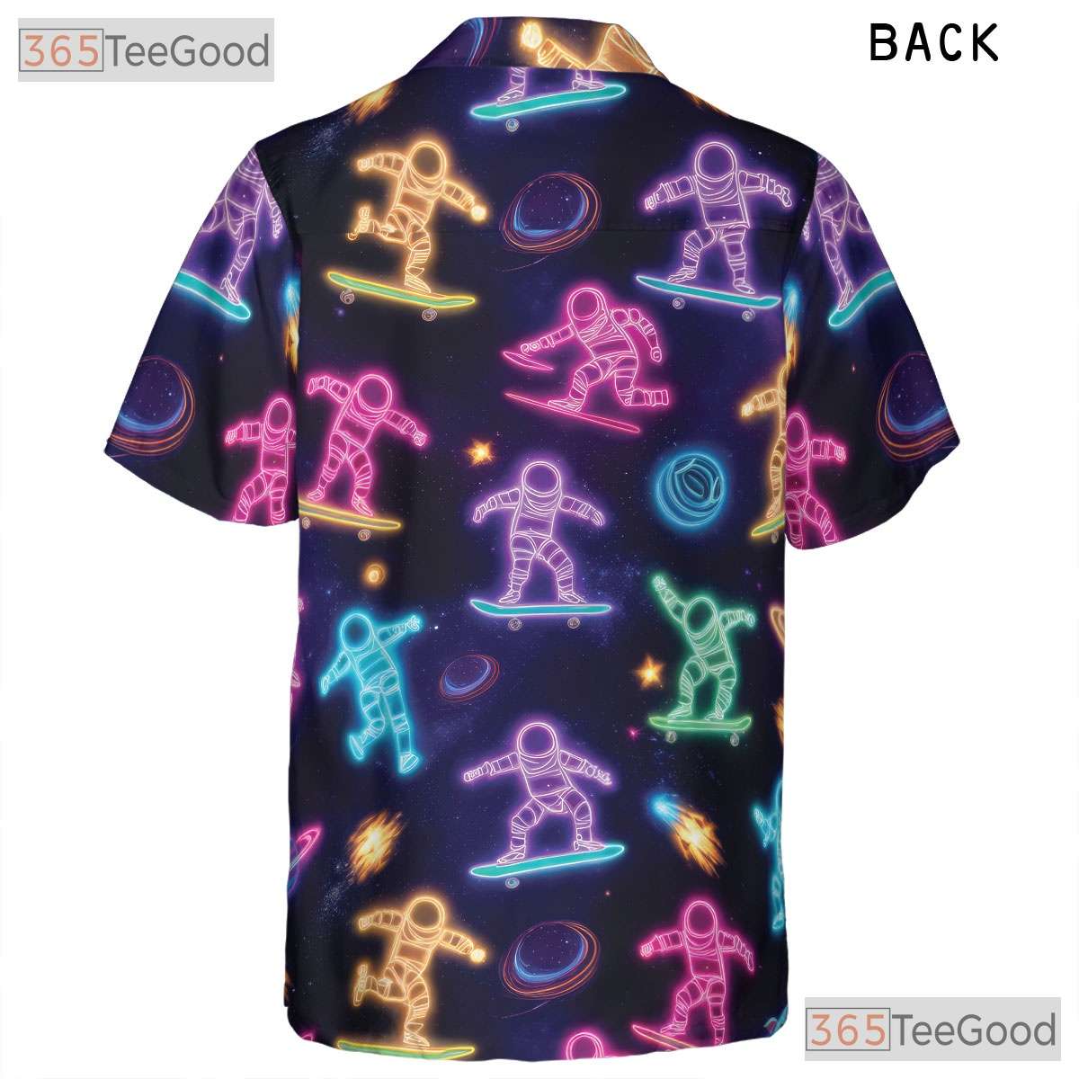 Unisex Neon Astronaut Skateboard Hawaiian Shirt- Space Galaxy Casual Apparel