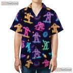 Unisex Neon Astronaut Skateboard Hawaiian Shirt- Space Galaxy Casual Apparel